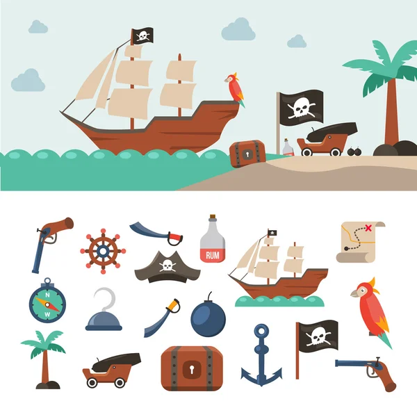 Conjunto de iconos piratas — Vector de stock