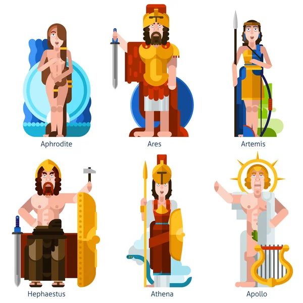 Set d'icônes des dieux olympiques de couleur plate — Image vectorielle