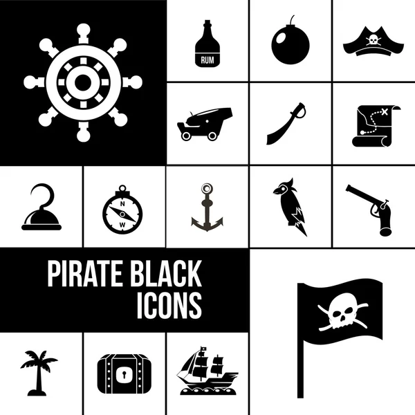 Conjunto de iconos pirata negro — Vector de stock