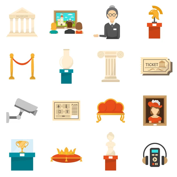 Museum Decorative Flat Color Icons Set — Stock Vector