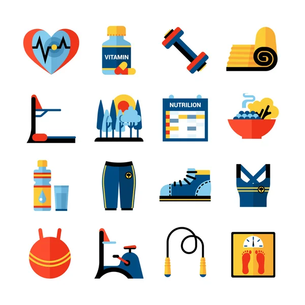 Fitness düz renk Icons Set — Stok Vektör