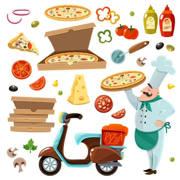 Set di cartoni animati pizza — Vettoriale Stock