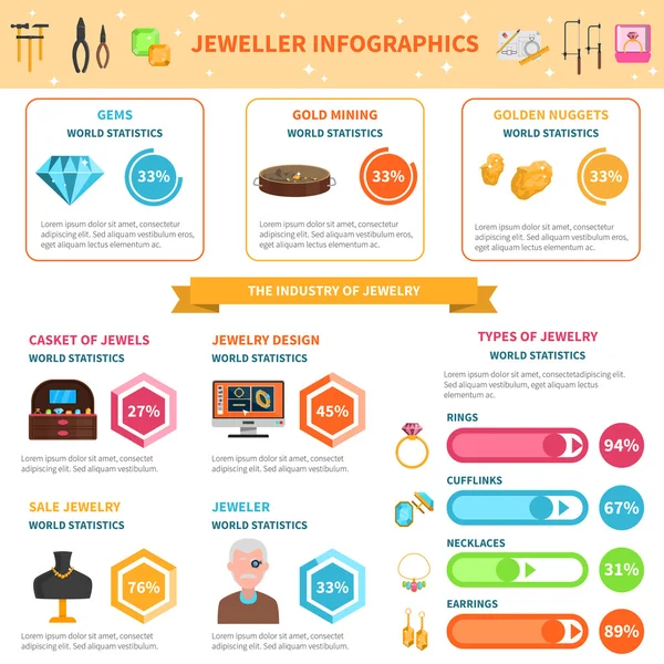 Set infografico gioielliere — Vettoriale Stock