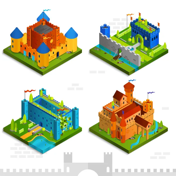 Medieval Castles Isometric Collection — Stock Vector