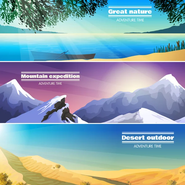 Camping Landscapes 3 Flat Banners Set — Stock Vector