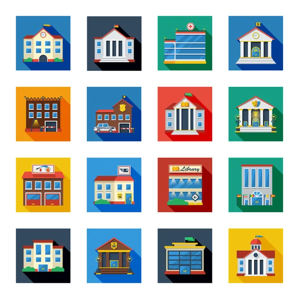 Government Buildings Icons In Colorful Squares — Stock Vector