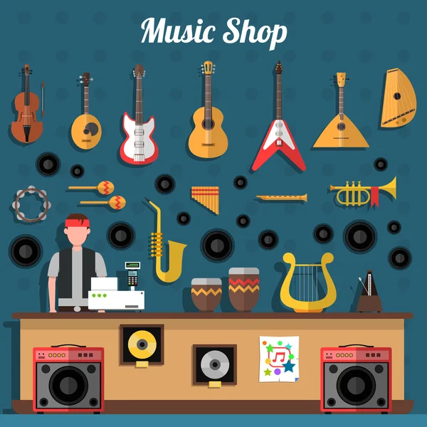 Tienda de música Ilustración — Vector de stock