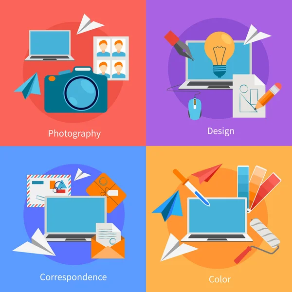 Set Of Flat Square Design Concept Icons — Stock Vector