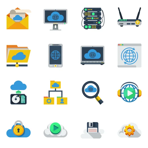 Cloud Service Iconos de color plano — Archivo Imágenes Vectoriales