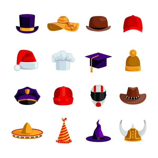 Chapeaux et casquettes Icônes de couleur plates — Image vectorielle