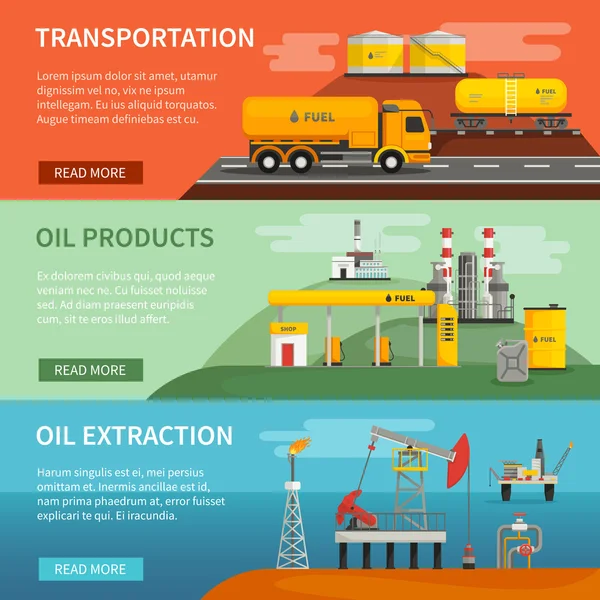 Banner set industria petrolifera — Vettoriale Stock