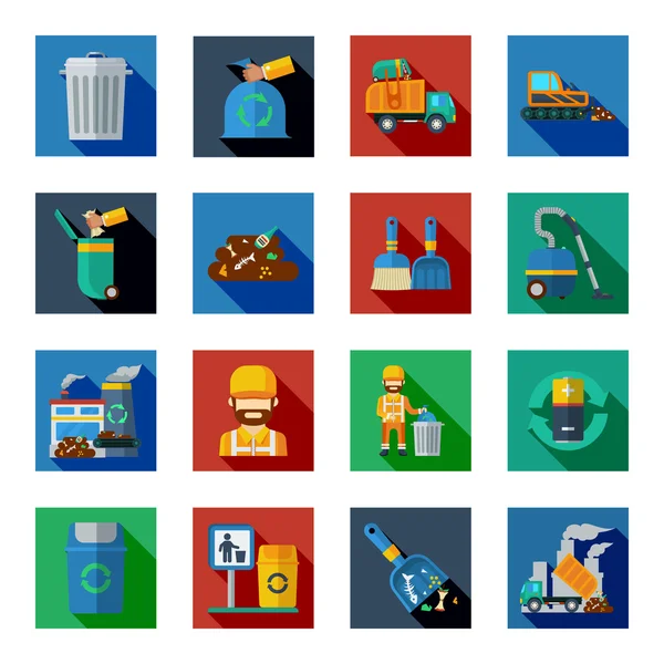 Eliminación de residuos coloridos iconos cuadrados — Vector de stock