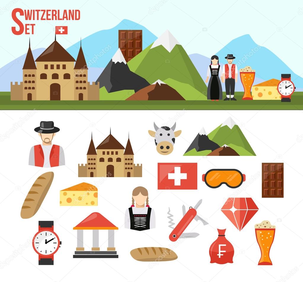 Switzerland symbols set