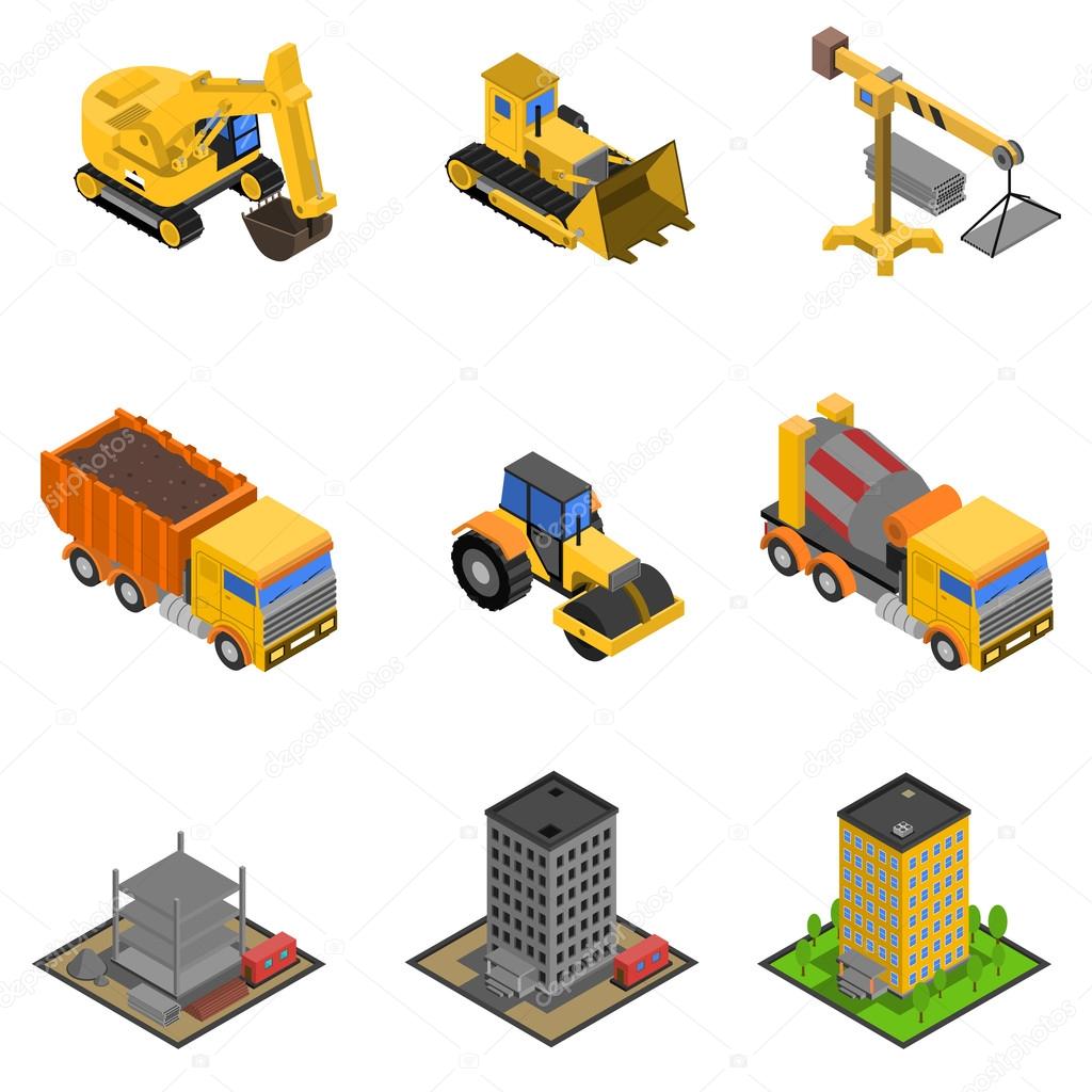Construction Isometric Icons Set