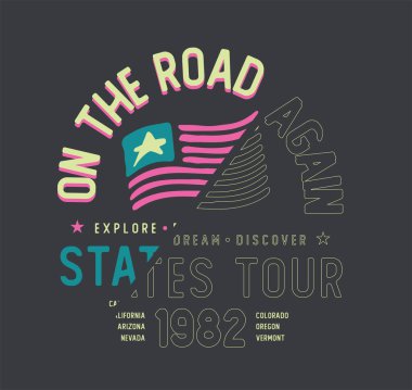 Tasarım, tişört, giysi ve posterler için renkli grafik elementlerin vektör çizimi,