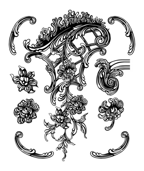 デザインのための花の要素のベクトル図 — ストックベクタ
