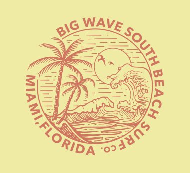 Plajlı ve palmiyeli kauçuk damga. vektör illüstrasyonu