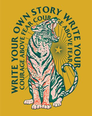 El yazısıyla çizilmiş kaplan logosu. vektör illüstrasyonu