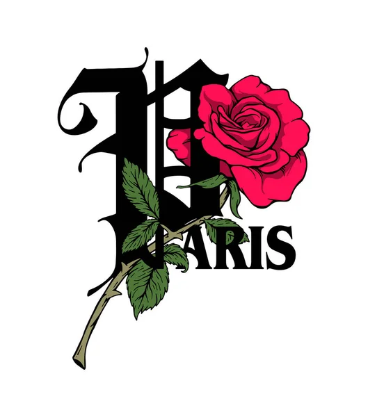 Párizsi Tipográfia Design Rózsás Illusztrációval — Stock Vector