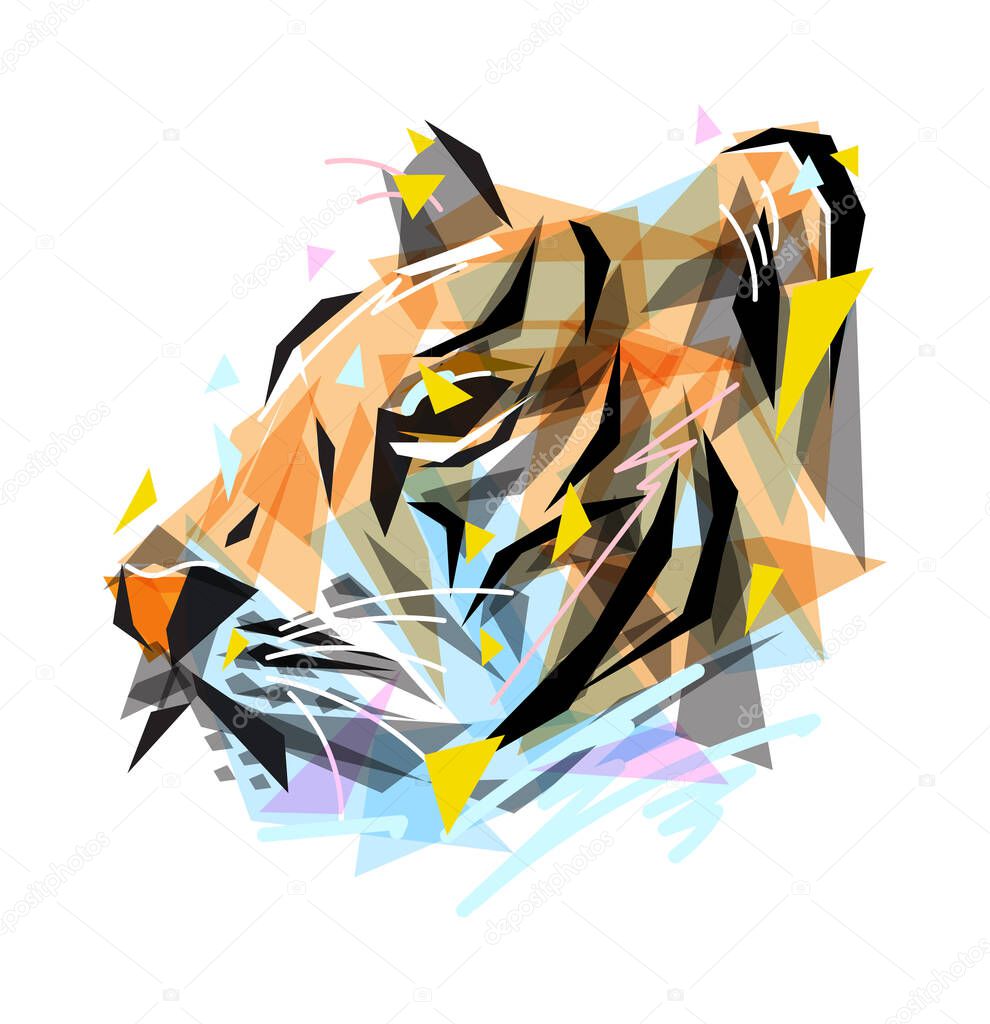 tiger face illustration in low poly style with geometrical shapes