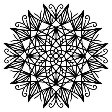 Siyah beyaz dantelli mandala. ince siyah çizgiler