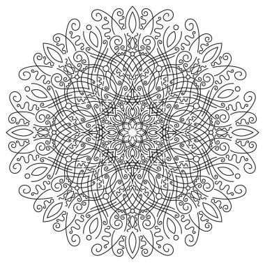 Beyaz üzerine soyut siyah çizgiler. Minimalist vektör elle çizilmiş yuvarlak desen. Basit mandala