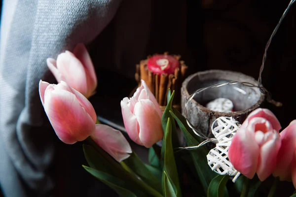Bouquet Tulipani Delicatamente Rosa Decorazione Della Casa — Foto Stock
