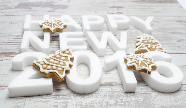 Nieuwjaar peperkoek cookies samenstelling decoraties — Stockfoto