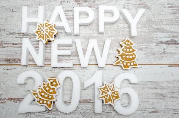 Nieuwjaar peperkoek cookies samenstelling decoraties — Stockfoto