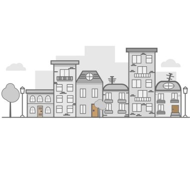 İllüzyon. Şehir sokağı ya da semt, konut binaları doğrusal olarak.