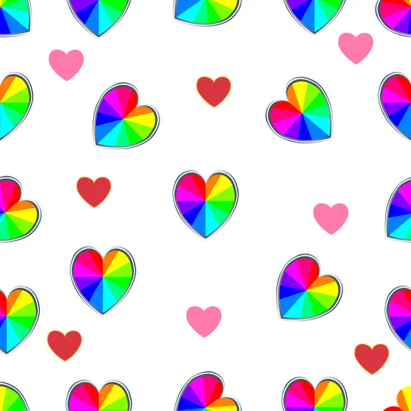 Seamless pattern, rainbow heart. Spectrum of colors. For backgrounds and textures. Illustration.