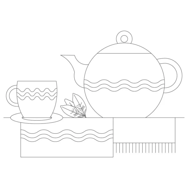 ナプキンにティーポットとマグカップ 線形アイコン メニューデザインのため イラスト — ストック写真