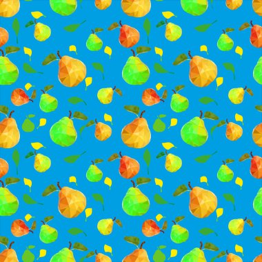 İllüzyon. Mavi zemin üzerinde sarı ve yeşil armut deseni.