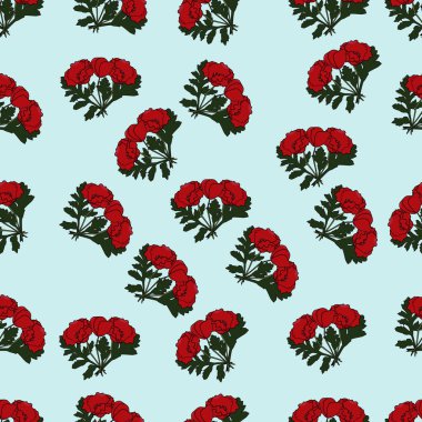 Düz bir buket kırmızı haşhaş. Kusursuz desen. Görüntü.