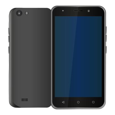 The phone is black, back and front panel views. Illustration.