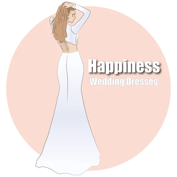 Logo for a wedding salon. A girl in a light blue wedding dress. Badge for wedding salons and shops. Illustration.