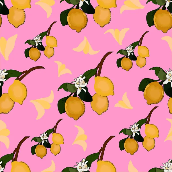 レモンの小枝と装飾花 シームレスなパターン 背景やテクスチャのために イラスト — ストック写真