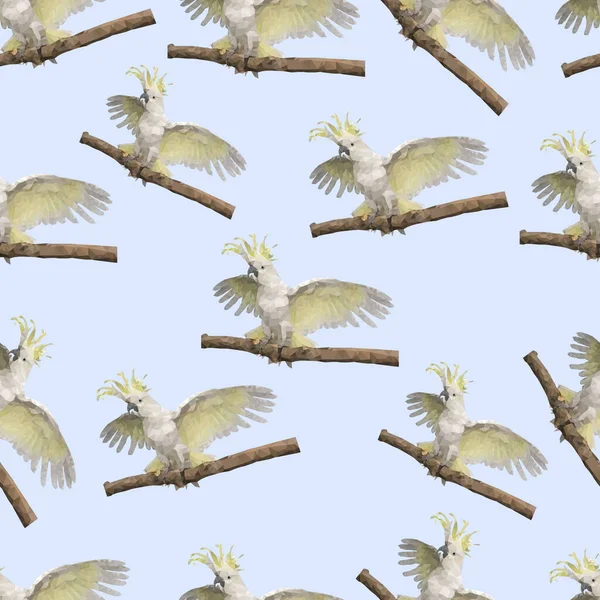 Papuga Kakadu Rozpostartymi Skrzydłami Siedząca Gałęzi Płynny Wzór Projektowania Tekstur — Zdjęcie stockowe