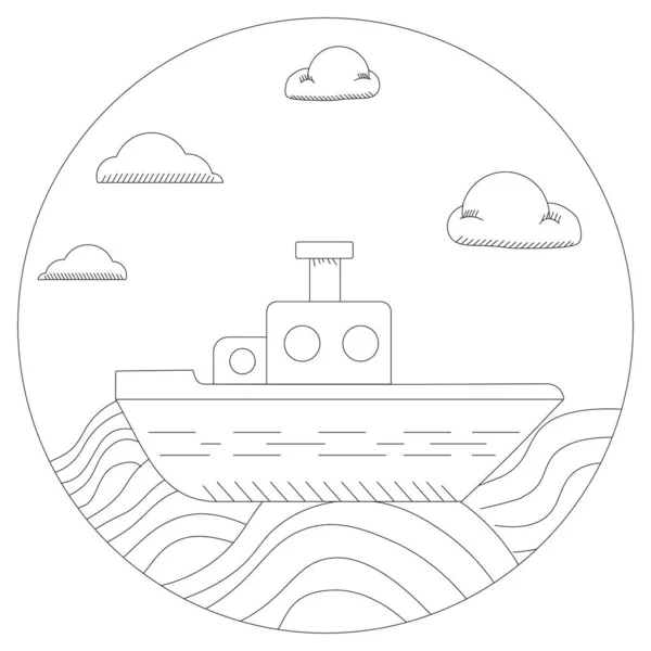 Schiff Jachtkreuzfahrt Meer Kritzelnde Wolken Illustration — Stockfoto