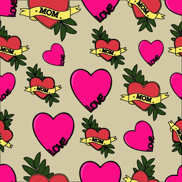 Hearts tattoo, seamless pattern. For backgrounds and textures. Illustration.