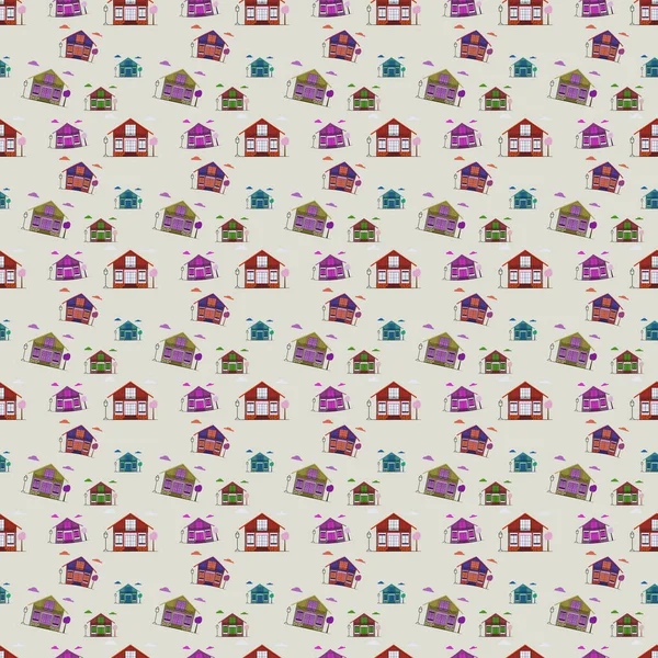 Multicolor Casas Pequeñas Patrón Sin Costura Para Fondos Texturas Ilustración — Foto de Stock