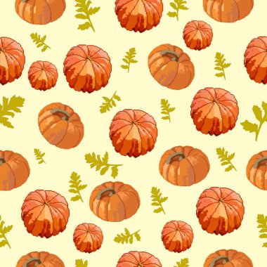 Kusursuz bir arka plan, yapraklar ve balkabakları. Tasarım için kusursuz doku. Görüntü