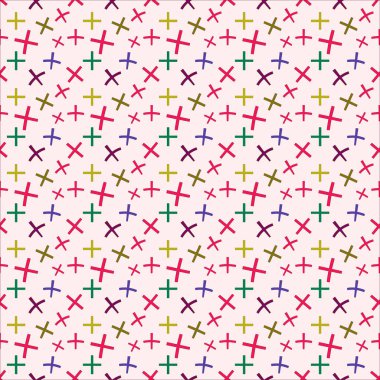 Kusursuz arka plan, çok renkli x, artı. Tasarım için kusursuz dokular. Görüntü.
