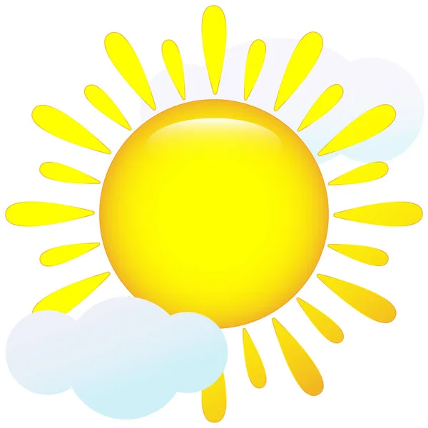 Bright sun on a cloudy sky. Icon. Illustration.