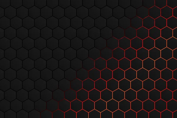 Forma Hexagonal Padrão Cinza Preto Com Fundo Luz Vermelha Como — Vetor de Stock