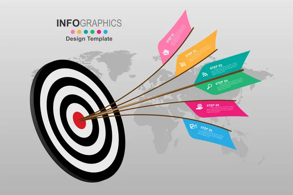 Pfeil Dartscheibe Infografik Design Vorlage Kreatives Konzept Mit Schritten — Stockvektor