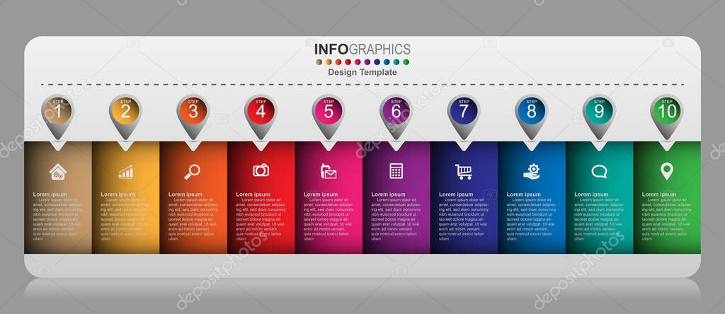 Business process timeline infographics 10 steps.