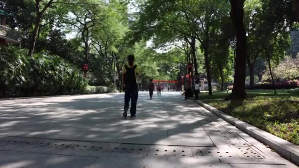 Desfasamento temporal. Parque na China, cidade de Guangzhou. As pessoas caminham no parque de vegetação. — Vídeo de Stock