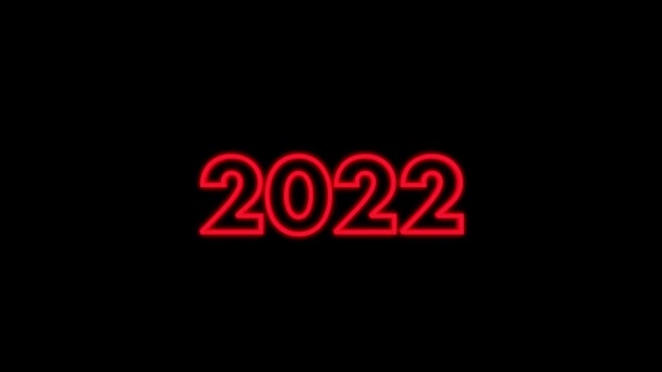 Número 2022, Feliz Año Nuevo. Letras rojas brillantes aparecen sobre un fondo negro — Vídeo de stock