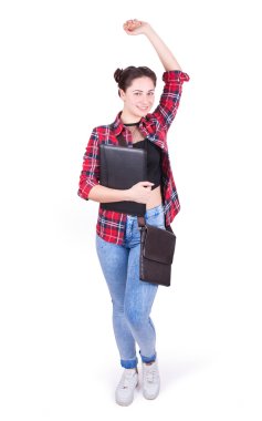 mutlu kız öğrenci ile kol kaldırdı